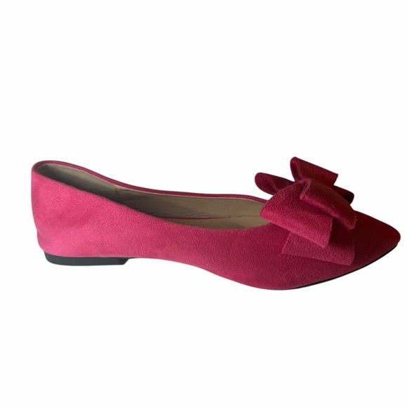 Pink Faux Suede Ballet Flats Bow Pointed Toe Slip Ons Women 8.5 - Picture 5 of 7